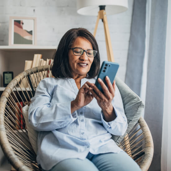 mature woman on her phone