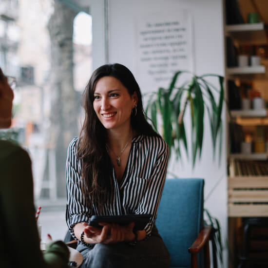 woman in an engaging conversation